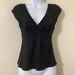 Vintage Y2K Black Feminine Preppy Polka Dot Twee Babydoll Top S Autumn Fall